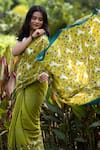 Buy_Thee Modern Roots_Green Crepe Printed Animal Saree With Unstitched Blouse Piece _at_Aza_Fashions