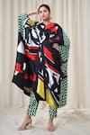 Buy_Anamika Khanna_Multi Color Silk V-neck Printed Knotted Kaftan And Pant Set_at_Aza_Fashions