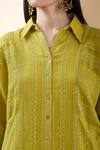 Buy_SHRADDHA RAMBHIA_Yellow Chanderi Embroidered Thread Shirt Collar High-low 