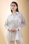 SHRADDHA RAMBHIA_Ivory Chanderi Embroidered Thread Shirt Collar Vine High-low _at_Aza_Fashions