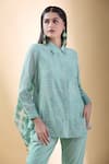 SHRADDHA RAMBHIA_Blue Chanderi Embroidered Thread Shirt Collar Asymmetric _at_Aza_Fashions