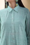 Buy_SHRADDHA RAMBHIA_Blue Chanderi Embroidered Thread Shirt Collar Asymmetric 