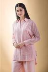 SHRADDHA RAMBHIA_Pink Chanderi Embroidered Thread Shirt Collar High-low _at_Aza_Fashions