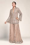 Buy_EEKSHA_Pink Embroidered Lapel Metallic Blazer And Sharara Set _at_Aza_Fashions