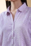 Buy_SHRADDHA RAMBHIA_Purple Chanderi Embroidered Thread Shirt Collar Floral 