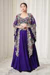 Buy_Anamika Khanna_Purple Embroidered Floral Sweetheart Cape Lehenga Set _at_Aza_Fashions