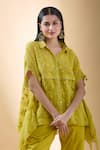 SHRADDHA RAMBHIA_Yellow Chanderi Embroidered Thread Shirt Collar Asymmetric _at_Aza_Fashions