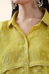 Buy_SHRADDHA RAMBHIA_Yellow Chanderi Embroidered Thread Shirt Collar Asymmetric 