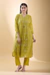 Buy_SHRADDHA RAMBHIA_Yellow Chanderi Embroidered Thread Mandarin Collar Floral Kurta _at_Aza_Fashions