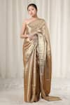 Buy_Akaaro_Gold Silk Geometric Metallic Saree _at_Aza_Fashions