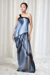 Buy_Amit Aggarwal_Blue Printed Tie-dye One Shoulder Dress _at_Aza_Fashions