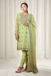 Buy_Anamika Khanna_Green Embroidered Dori Round Kurta Churidar Set _at_Aza_Fashions