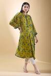 SHRADDHA RAMBHIA_Yellow Malai Silk Flower Mandarin Collar Pattern Kurta _Online_at_Aza_Fashions