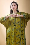 Buy_SHRADDHA RAMBHIA_Yellow Malai Silk Flower Mandarin Collar Pattern Kurta _Online_at_Aza_Fashions