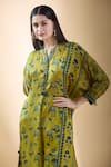 Shop_SHRADDHA RAMBHIA_Yellow Malai Silk Flower Mandarin Collar Pattern Kurta _Online_at_Aza_Fashions