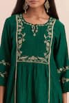 Shop_Priya Chaudhary_Green Chanderi Silk Embroidered Floral Key Hole Kurta With Pant _Online_at_Aza_Fashions