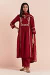 Buy_Priya Chaudhary_Red Chanderi Silk Embroidered Floral Veil Key Hole Kurta Set _at_Aza_Fashions