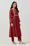 Shop_Priya Chaudhary_Red Chanderi Silk Embroidered Floral Veil Key Hole Kurta And Pant Set _Online_at_Aza_Fashions