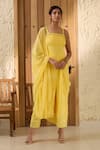 Buy_SAANJH BY LEA_Yellow Georgette Embroidered Thread Square Aarya Floral Kurta Pant Set _at_Aza_Fashions