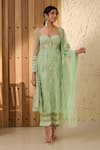 Buy_SAANJH BY LEA_Green Mesh Embroidered Lace Sweetheart Fariha Corset Anarkali Pant Set _at_Aza_Fashions