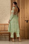 Shop_SAANJH BY LEA_Green Mesh Embroidered Lace Sweetheart Fariha Corset Anarkali Pant Set _at_Aza_Fashions