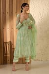 Buy_SAANJH BY LEA_Green Mesh Embroidered Lace Sweetheart Fariha Corset Anarkali Pant Set _Online_at_Aza_Fashions