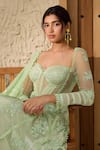 SAANJH BY LEA_Green Mesh Embroidered Lace Sweetheart Fariha Corset Anarkali Pant Set _at_Aza_Fashions