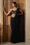 Buy_SAANJH BY LEA_Black Lurex Embroidered Sequin Humaida Shimmer Pre-draped Saree With Blouse _Online_at_Aza_Fashions