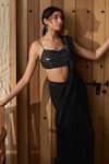 Shop_SAANJH BY LEA_Black Lurex Embroidered Sequin Humaida Shimmer Pre-draped Saree With Blouse _Online_at_Aza_Fashions