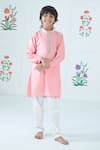 Buy_The Plum Bum_Peach Cotton Silk Embellished Mirror Placket Kurta _at_Aza_Fashions