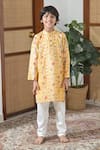 Buy_The Plum Bum_Yellow Kurta Chanderi Silk Print Floral With Pant _at_Aza_Fashions