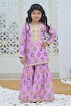 Buy_The Plum Bum_Purple Sharara And Kurta Silk Chanderi Printed Floral Set_Online_at_Aza_Fashions