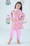 Buy_The Plum Bum_Pink Satin Linen Printed Floral Kurta With Tulip Pant _at_Aza_Fashions