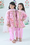 Shop_The Plum Bum_Pink Satin Linen Printed Floral Kurta With Tulip Pant _at_Aza_Fashions