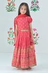 Buy_The Plum Bum_Red Silk Printed Peacock Lehenga Set _at_Aza_Fashions