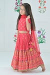 The Plum Bum_Red Silk Printed Peacock Lehenga Set _Online_at_Aza_Fashions