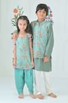 The Plum Bum_Green Kurta And Dhoti Pant Silk Blend Printed Mirror Floral & Set _Online_at_Aza_Fashions