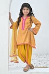 Buy_The Plum Bum_Yellow Satin Linen Printed Lace Floral Kurta And Tulip Pant Set _at_Aza_Fashions