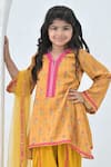 Buy_The Plum Bum_Yellow Satin Linen Printed Lace Floral Kurta And Tulip Pant Set _Online_at_Aza_Fashions