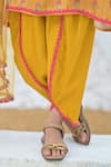 Shop_The Plum Bum_Yellow Satin Linen Printed Lace Floral Kurta And Tulip Pant Set _Online_at_Aza_Fashions