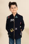 Buy_LITTLE BOYS CLOSET_Blue Sandwash Suiting Embroidery Thread Gamer Placement Jacket _at_Aza_Fashions