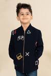 LITTLE BOYS CLOSET_Blue Sandwash Suiting Embroidery Thread Gamer Placement Jacket _Online_at_Aza_Fashions