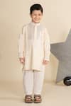 LITTLE BOYS CLOSET_Ivory Cotton Silk Embroidery Mirror Kurta Set _Online_at_Aza_Fashions