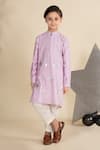 Buy_LITTLE BOYS CLOSET_Purple Cotton Silk Embroidery Lotus Kurta Set _at_Aza_Fashions