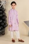 LITTLE BOYS CLOSET_Purple Cotton Silk Embroidery Lotus Kurta Set _Online_at_Aza_Fashions