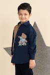 Buy_LITTLE BOYS CLOSET_Blue Cotton Satin Embroidery Big Teddy Football Colorblock Shirt _Online_at_Aza_Fashions