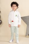 Buy_LITTLE BOYS CLOSET_White Cotton Satin Embroidery Dinasour Placement Shirt _at_Aza_Fashions