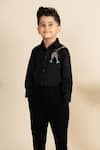 LITTLE BOYS CLOSET_Black Cotton Satin Embroidery Cutdana Placement Shirt _Online_at_Aza_Fashions