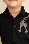 Buy_LITTLE BOYS CLOSET_Black Cotton Satin Embroidery Cutdana Placement Shirt _Online_at_Aza_Fashions