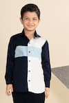 Buy_LITTLE BOYS CLOSET_Blue Cotton Satin Checkered Colorblock Shirt _at_Aza_Fashions